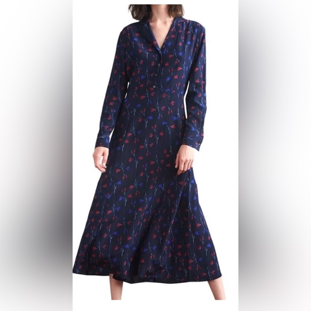 Thakoon Navy Dress with Red and Blue Floral Design